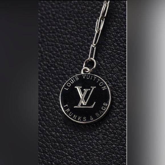 Upcycled Jewelry - LV Black and Silver Round Trunks &Bags pendant on 18” Silver paperclip chain